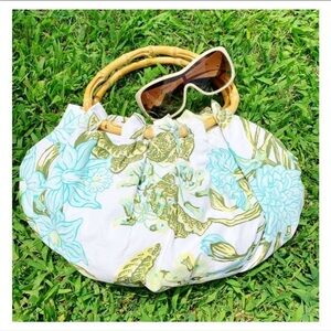 Ann Taylor LOFT bag, fabric with bamboo handles — Timeless